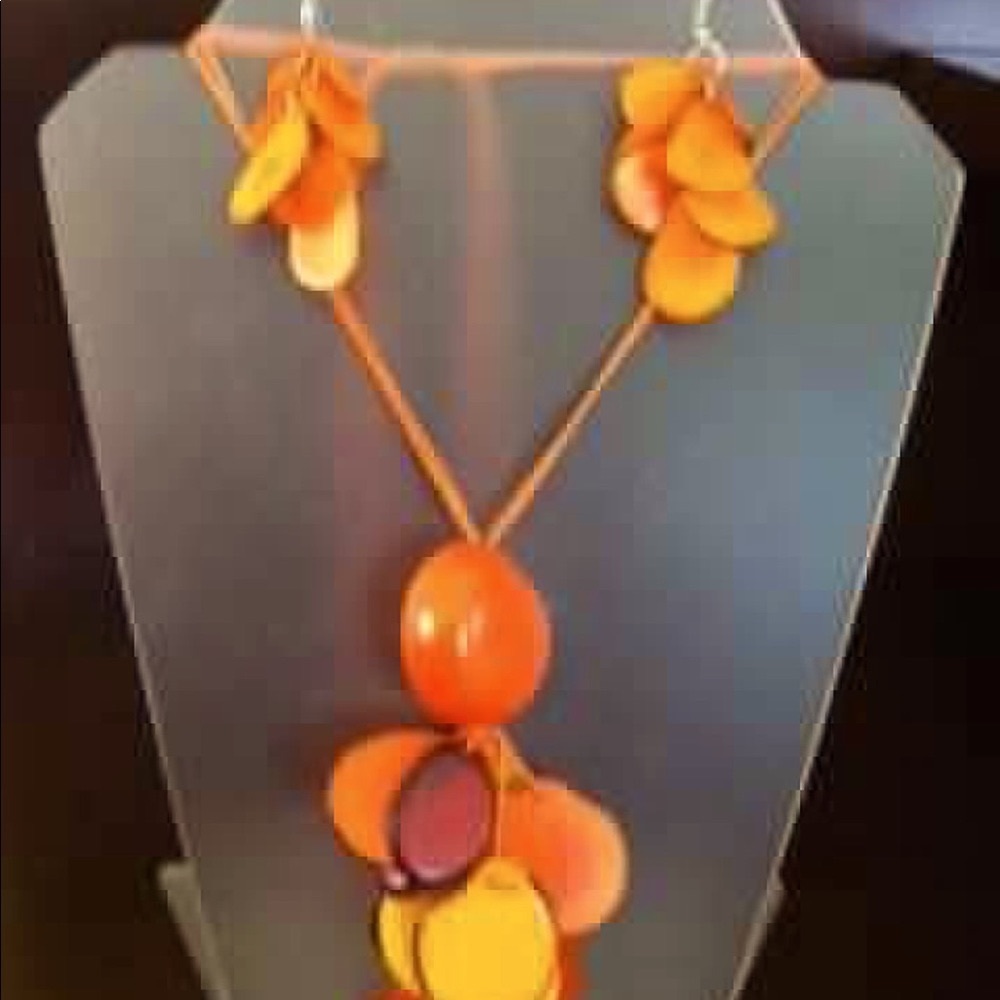 Orange, Blue, and green Necklace and Earrings